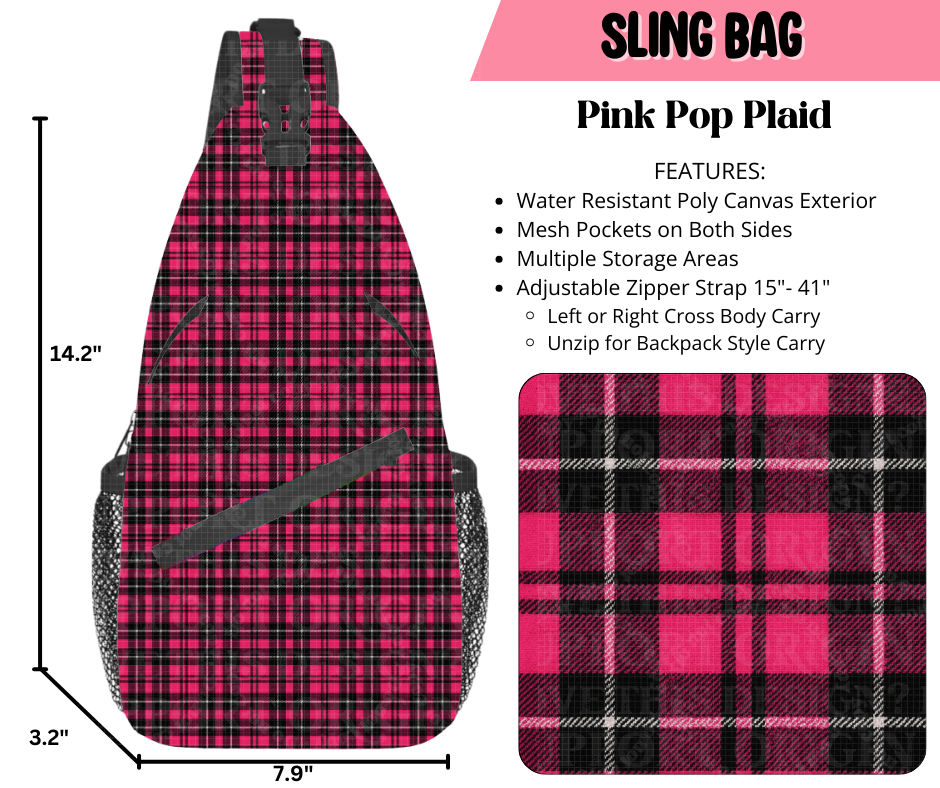 Preorder! Closes 9/17. ETA Dec. Pink Pop Plaid Sling Bag