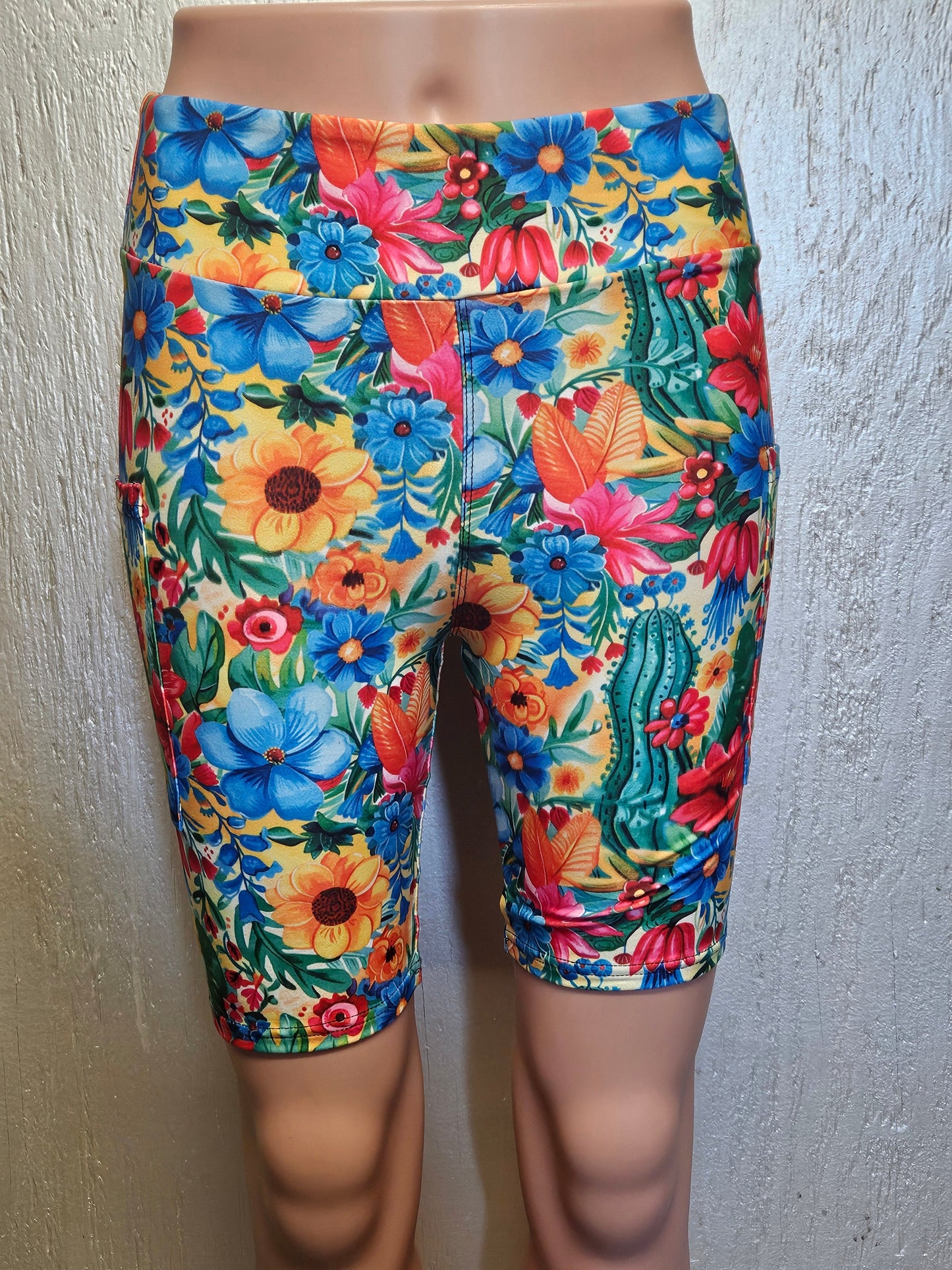 Fiesta Floral Cactus capris and bike shorts with pockets