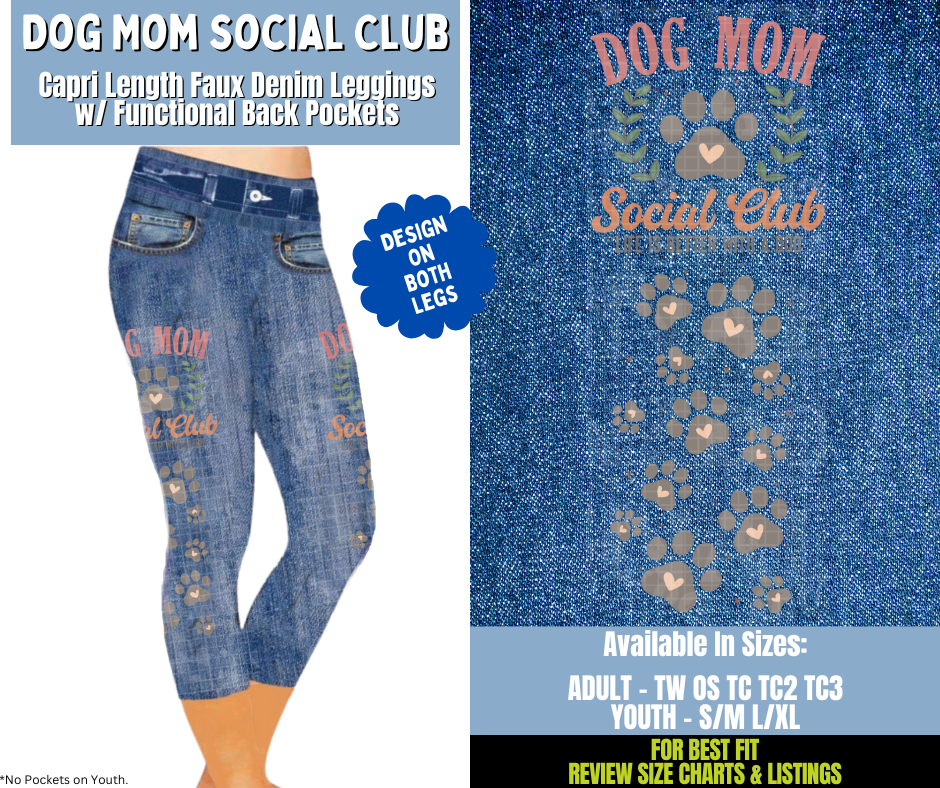 Preorder! Closes 12/15. ETA March. Dog Mom Social Club Capri Leggings w/ Side Leg Designs
