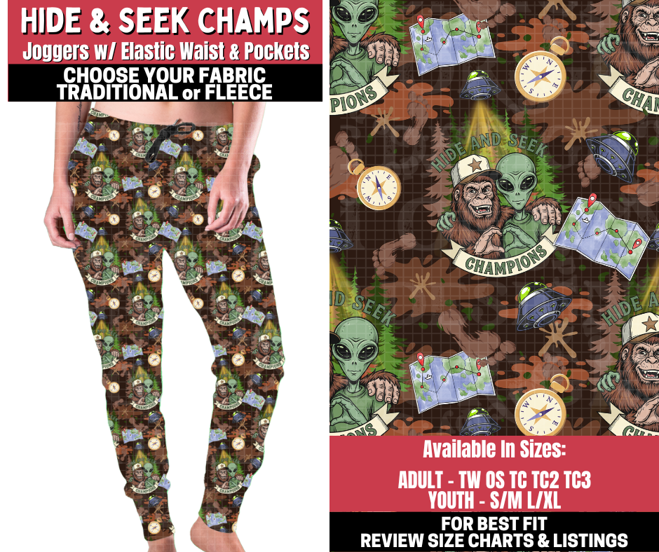 Preorder! Closes 11/13. ETA Jan. Hide & Seek Champs Joggers Choose Fleece or Traditional