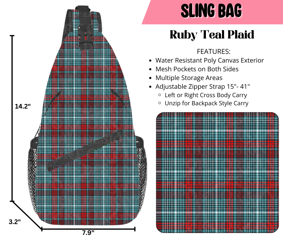 Preorder! Closes 9/17. ETA Dec. Ruby Teal Plaid Sling Bag