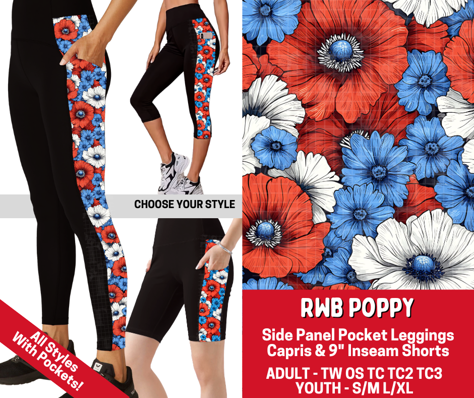 Preorder! Closes 3/19. ETA June. RWB Poppy Combo Side Panel Legging Lengths