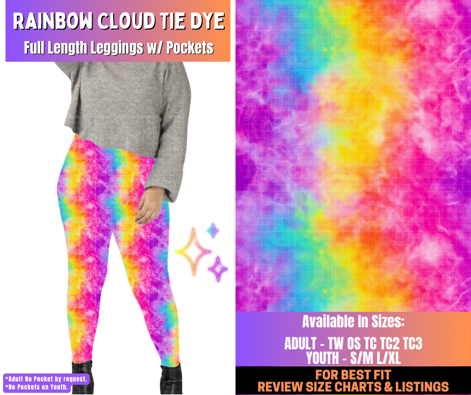 Preorder! Closes 12/10. ETA March. Rainbow Cloud Tie Dye Full Length Leggings w/wo Pockets