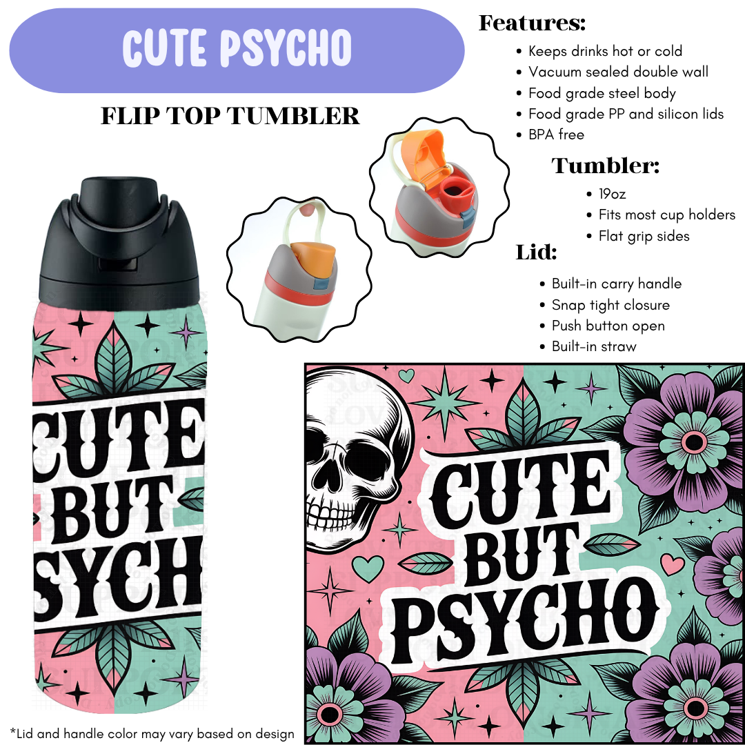 Preorder! Closes 12/11. ETA Feb. Cute Psycho Flip Top Tumbler