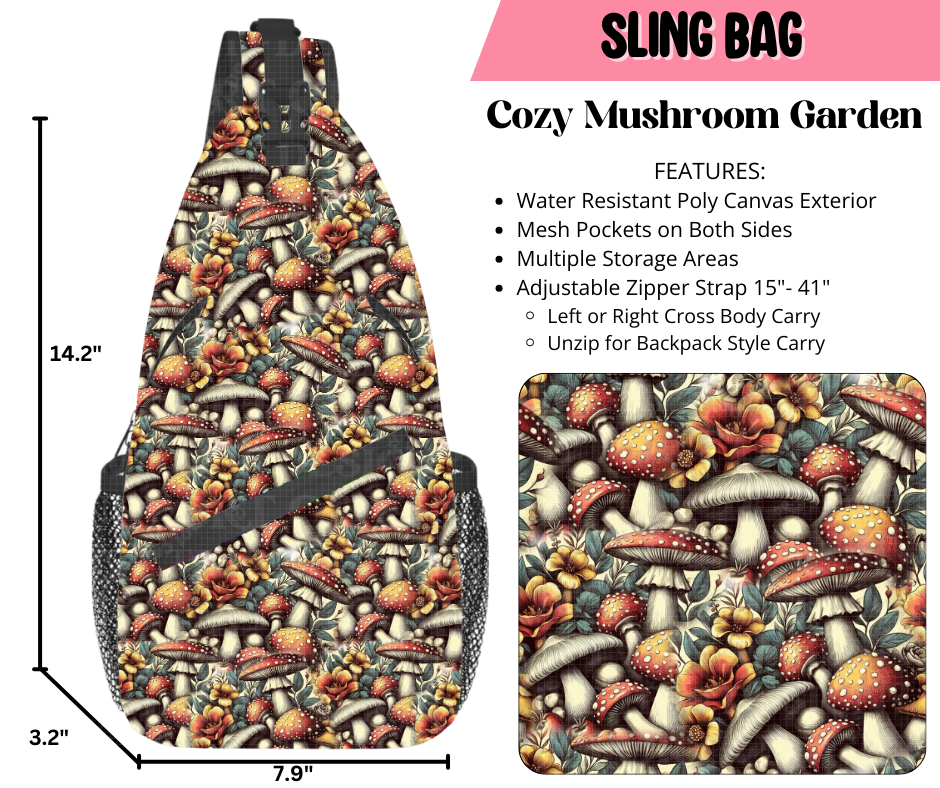 Preorder! Closes 9/17. ETA Dec. Cozy Mushroom Garden Sling Bag