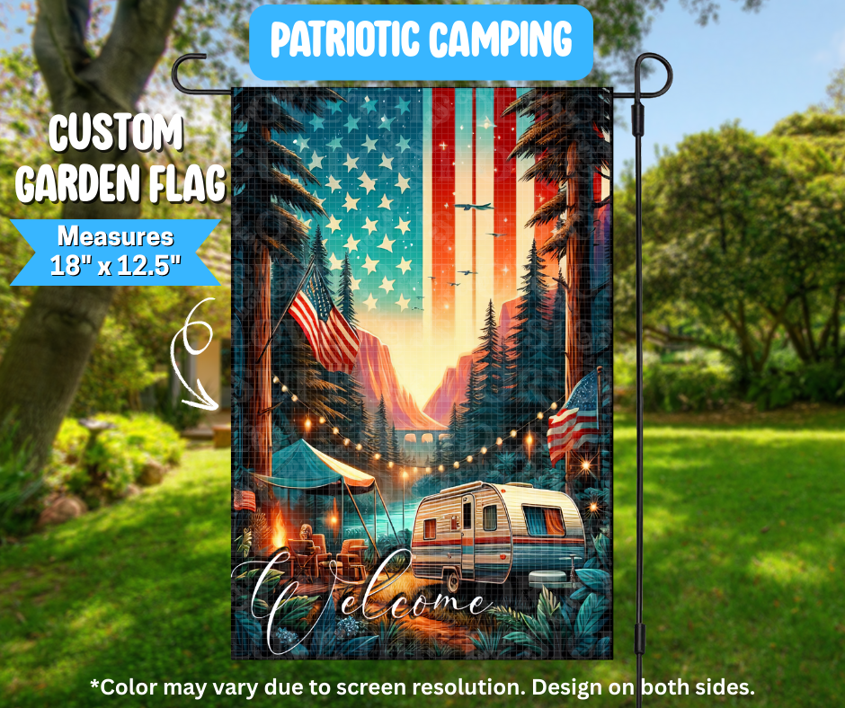 Preorder! Closes 3/9. ETA June. Patriotic Camping Garden Flag