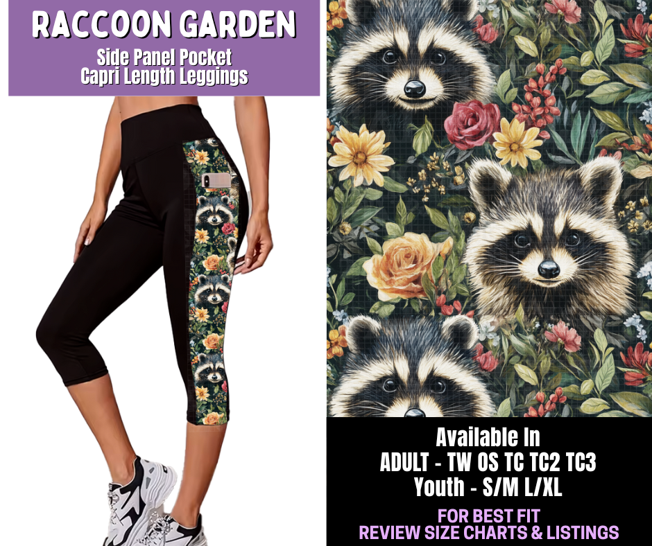 Preorder! Closes 12/18. ETA March. Raccoon Garden Side Panel Pocket Capri Length Leggings