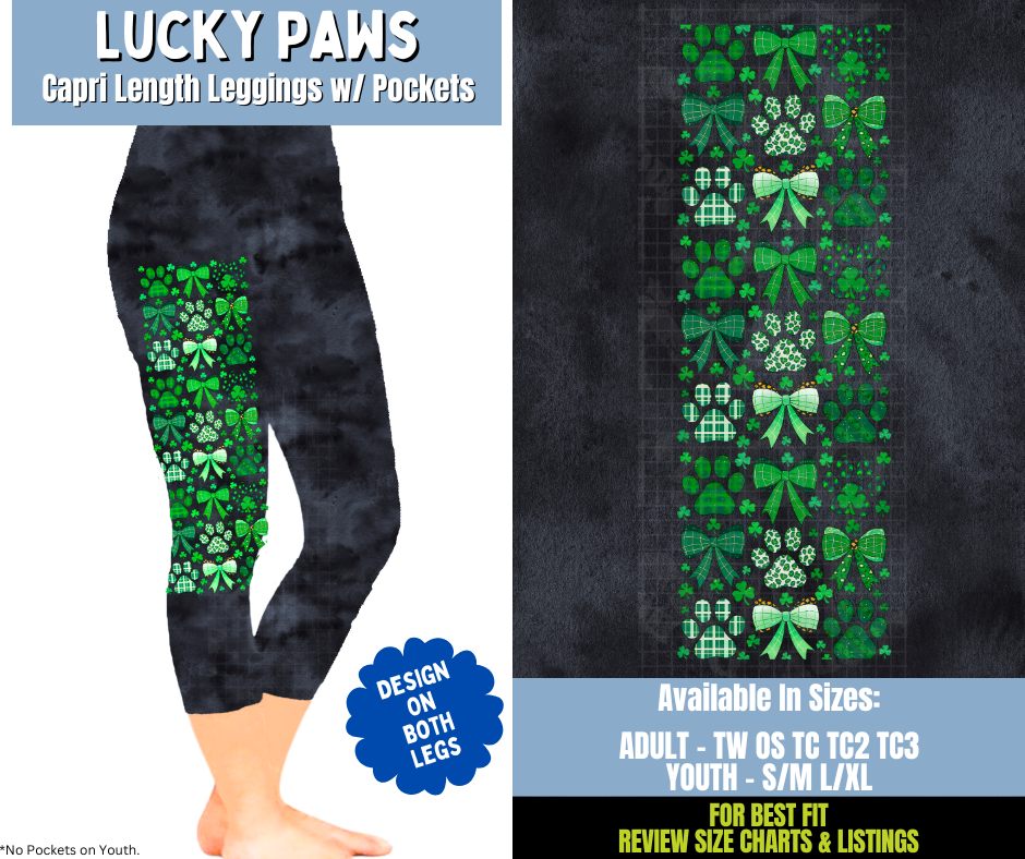 Preorder! Closes 12/15. ETA March. Lucky Paws Capri Leggings w/ Side Leg Designs