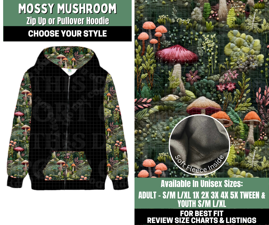 Preorder! Closes 12/4. ETA Feb. Mossy Mushroom Zip-Up or Pullover Hoodie