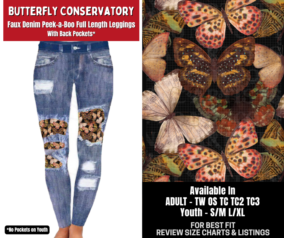Preorder! Closes 10/26. ETA Jan. Butterfly Conservatory Full Length Faux Denim Peekaboo