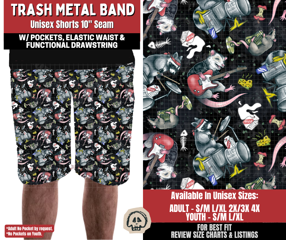 Preorder! Closes 12/22. ETA March. Trash Metal Band Unisex Shorts