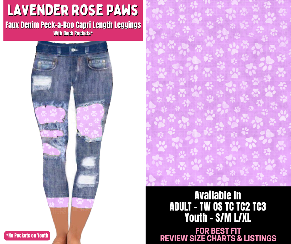 Preorder! Closes 1/1. ETA March. Lavender Rose Paws Capri Faux Denim Peekaboo