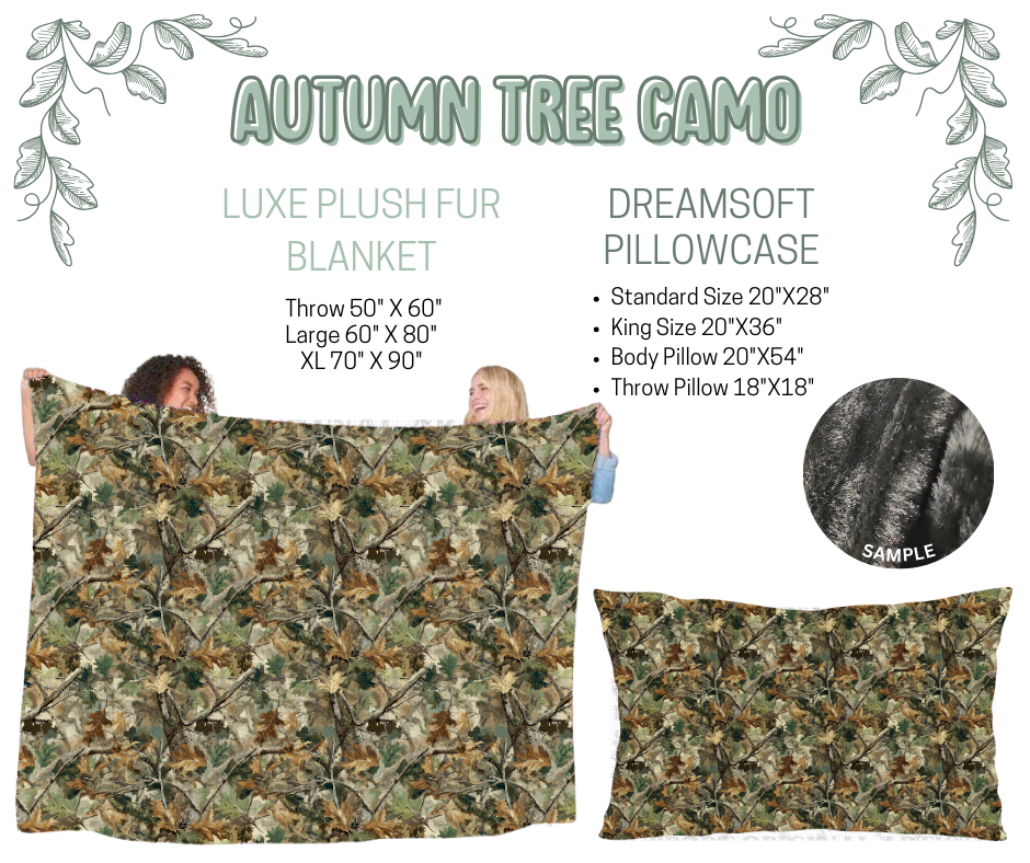 Preorder! Closes 10/9. ETA Dec. Autumn Tree Camo Luxe Plush Fur Blanket and/or DreamSoft Pillowcase
