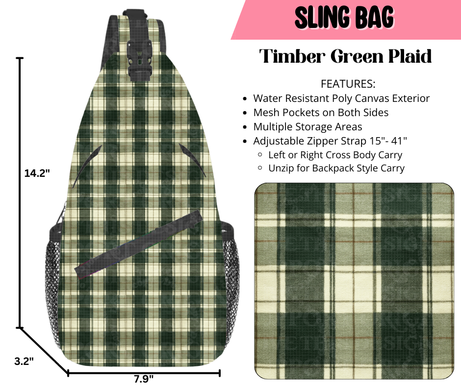 Preorder! Closes 9/17. ETA Dec. Timber Green Plaid Sling Bag