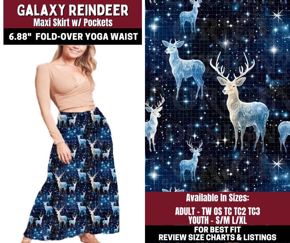 Preorder! Closes 10/22. ETA Jan. Galaxy Reindeer Maxi Skirt