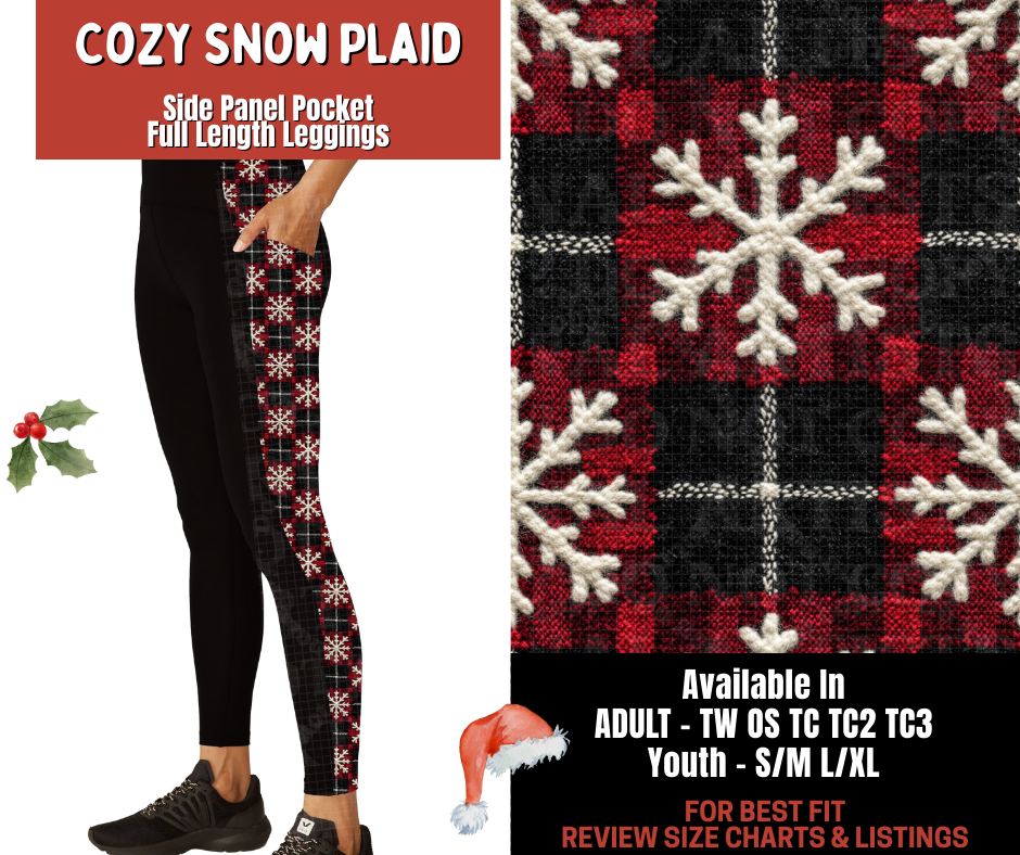Preorder! Closes 9/24. ETA Dec. Cozy Snow Plaid Side Panel Pocket Full Length Leggings