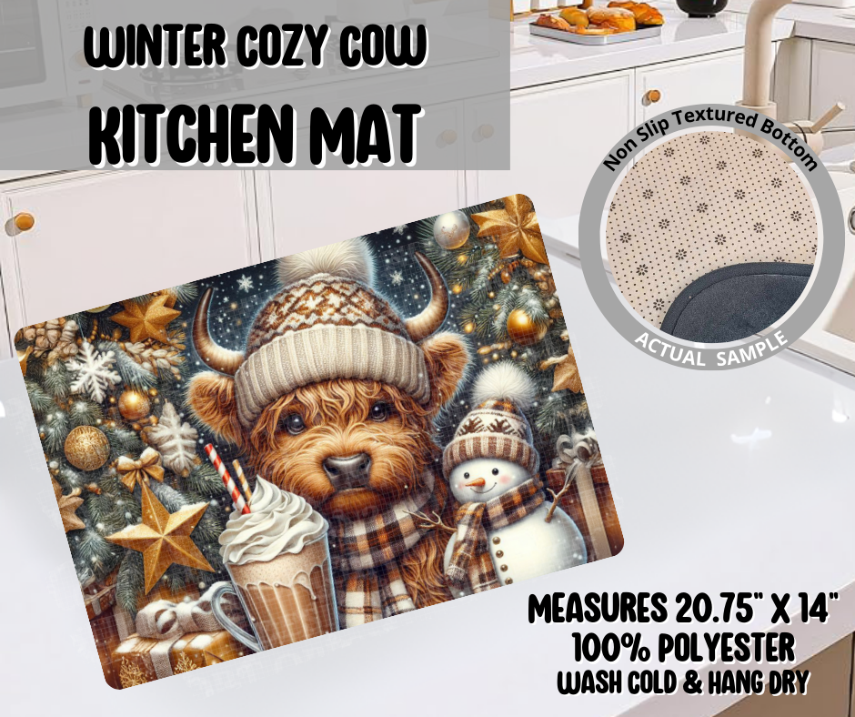 Preorder! Closes 9/10. ETA Dec. Winter Cozy Cow Kitchen Mat