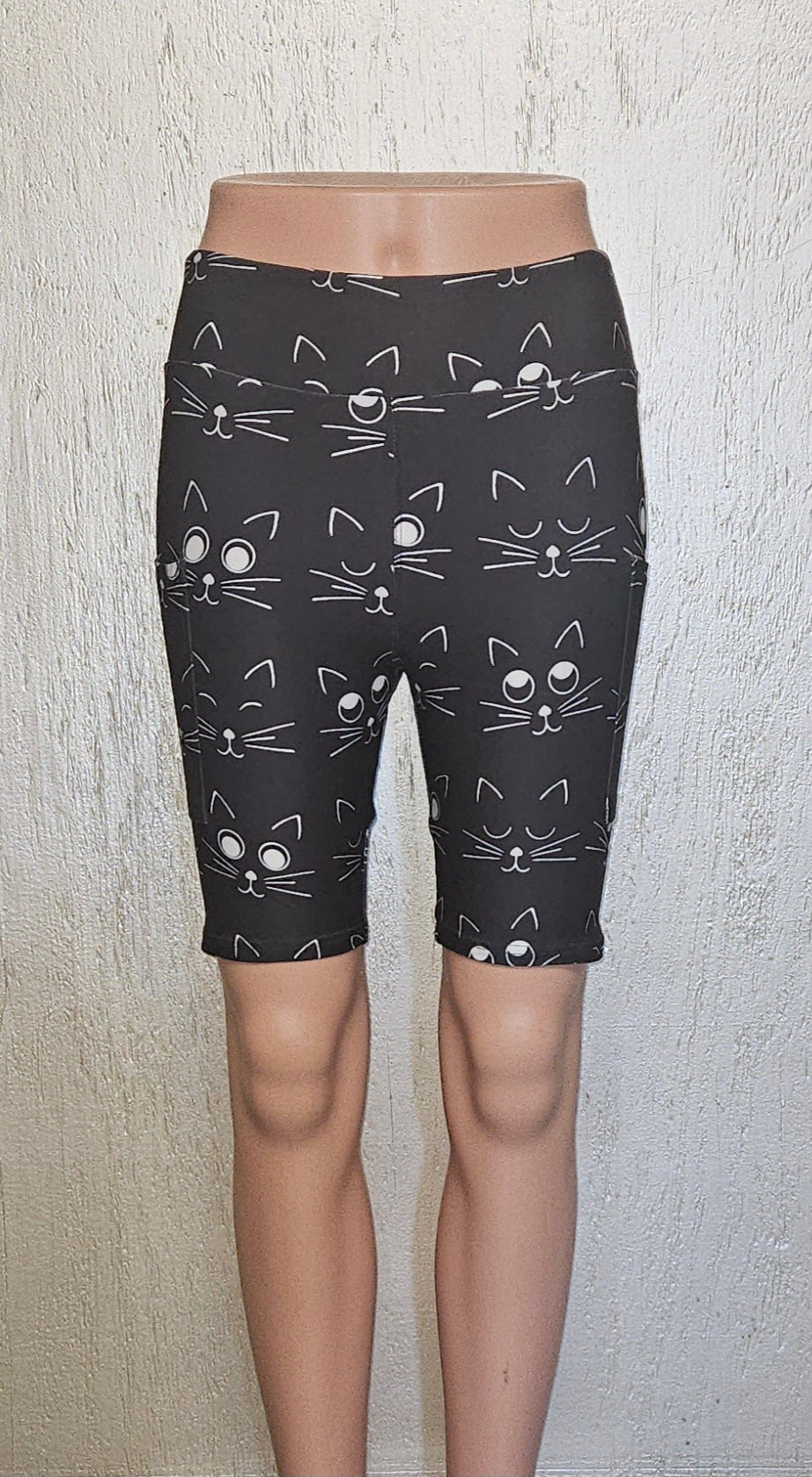 Black Cat Face capris and biker shorts with pockets