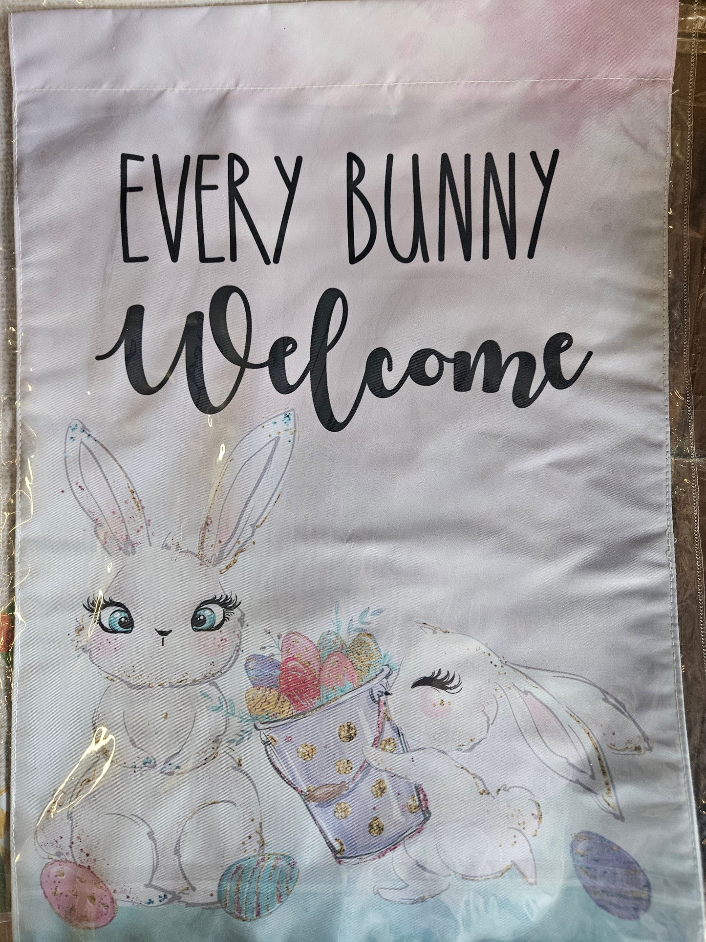 Every Bunny Welcome garden flag
