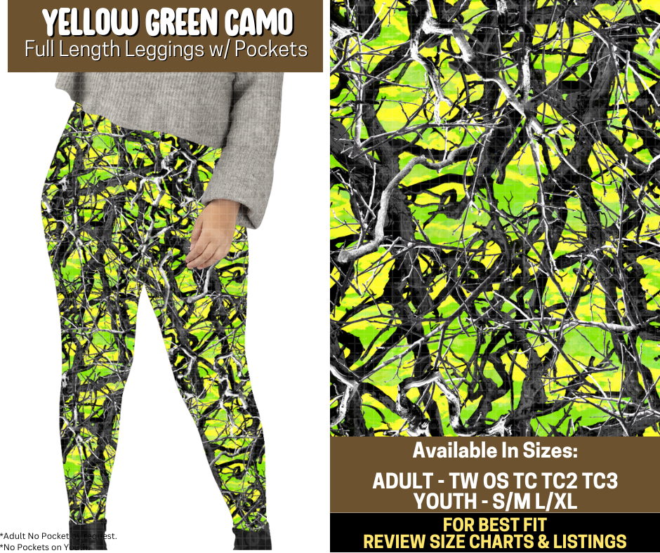 Preorder! Closes 9/12. ETA Dec. Yellow Green Camo Full Length Leggings w/wo Pockets