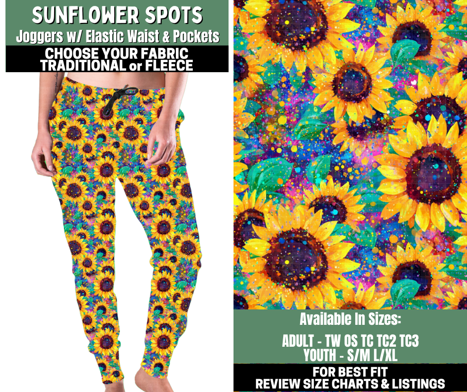 Preorder! Closes 12/4. ETA Feb. Sunflower Spots Joggers Choose Fleece or Traditional