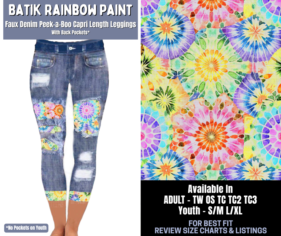 Preorder! Closes 1/8. ETA March. Batik Rainbow Paint Capri Faux Denim Peekaboo