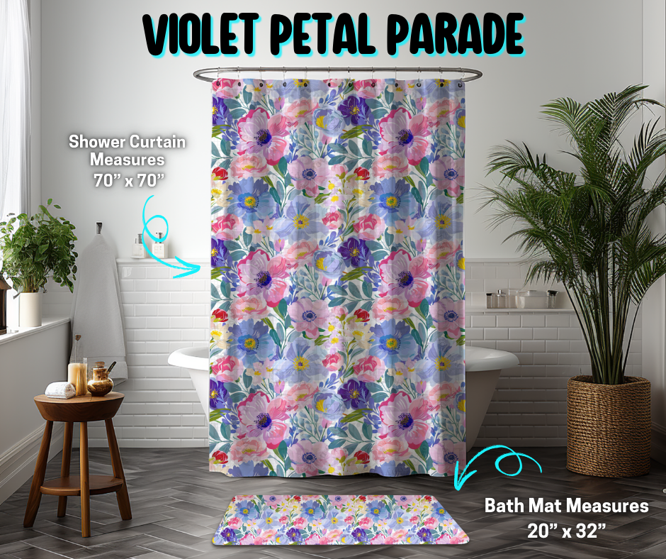 Preorder! Closes 3/26. ETA June. Violet Pedal Parade Custom Shower Curtain and/or Bath Mat