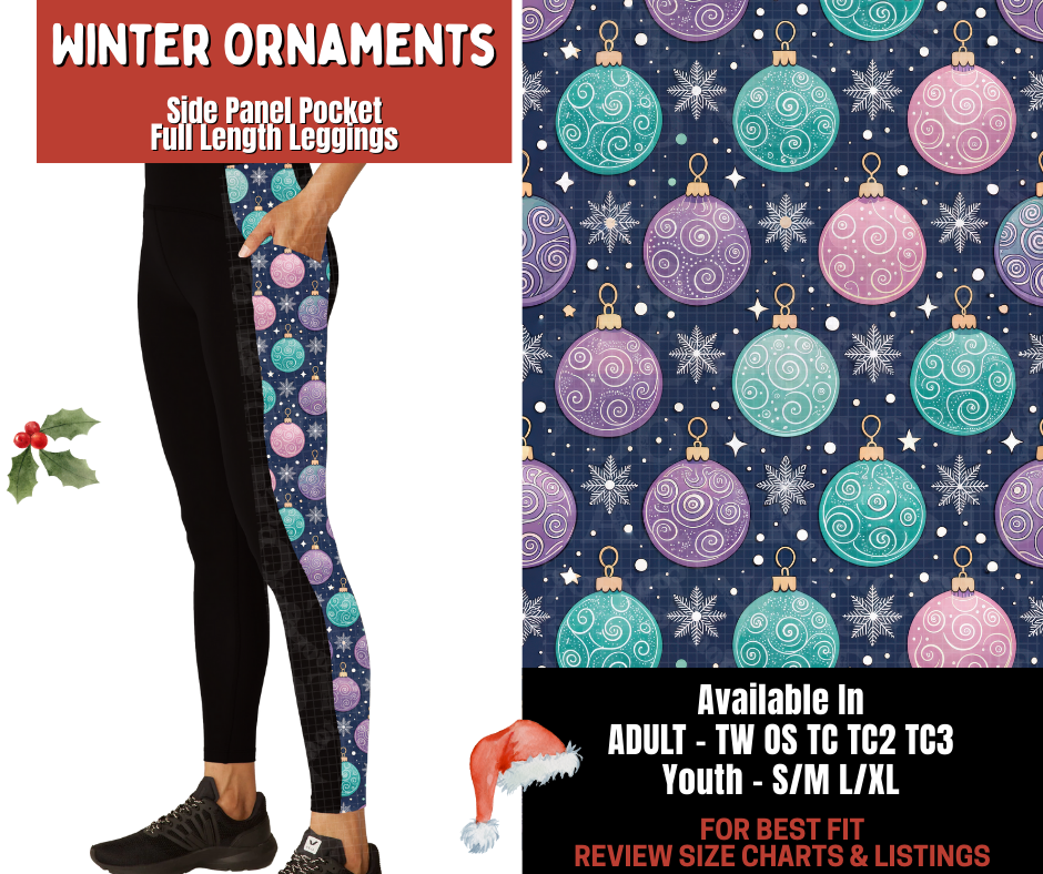 Preorder! Closes 9/24. ETA Dec. Winter Ornaments Side Panel Pocket Full Length Leggings