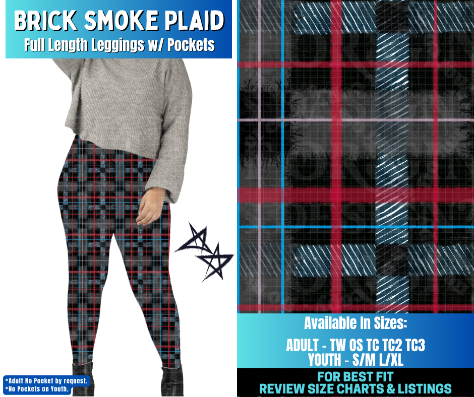 Preorder! Closes 12/17. ETA March. Brick Smoke Plaid Full Length Leggings w/wo Pockets