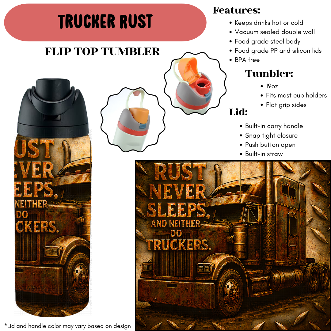 Preorder! Closes 9/18. ETA Dec. Trucker Rust Flip Top Tumbler