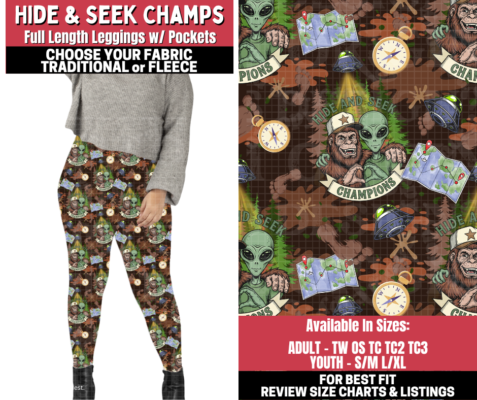 Preorder! Closes 11/13. ETA Jan. Hide & Seek Champs Leggings Choose Fleece or Traditional