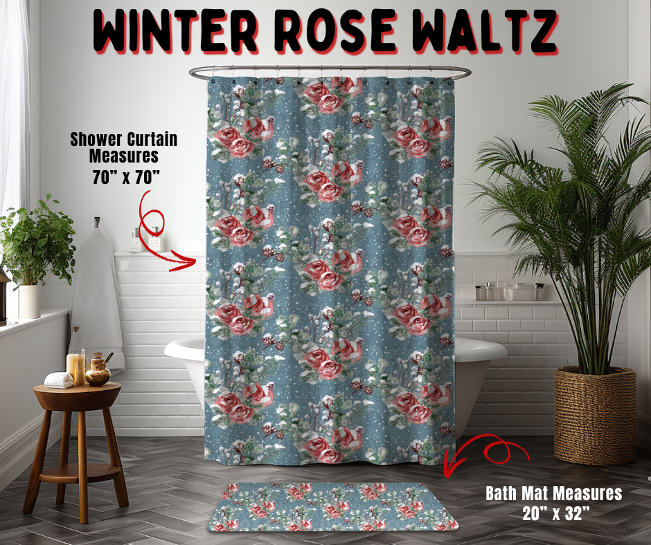 Preorder! Closes 9/2. ETA Dec. Winter Rose Waltz Custom Shower Curtain and/or Bath Mat