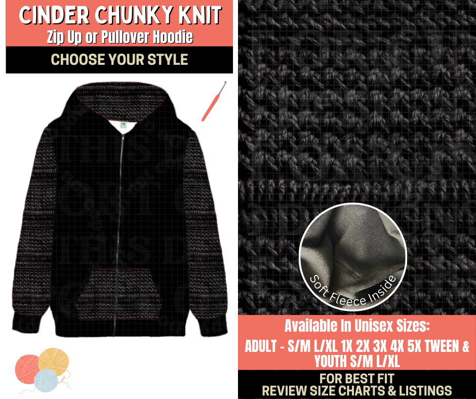 Preorder! Closes 10/1. ETA Dec. Cinder Chunky Knit Zip-Up or Pullover Hoodie
