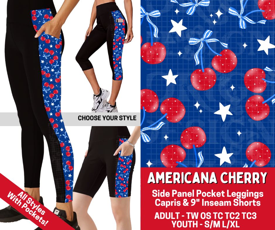 Preorder! Closes 3/19. ETA June. Americana Cherry Combo Side Panel Legging Lengths