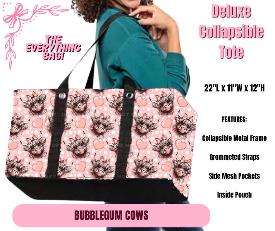 Preorder! Closes 11/27. ETA Feb. Bubblegum Cows Collapsible Tote