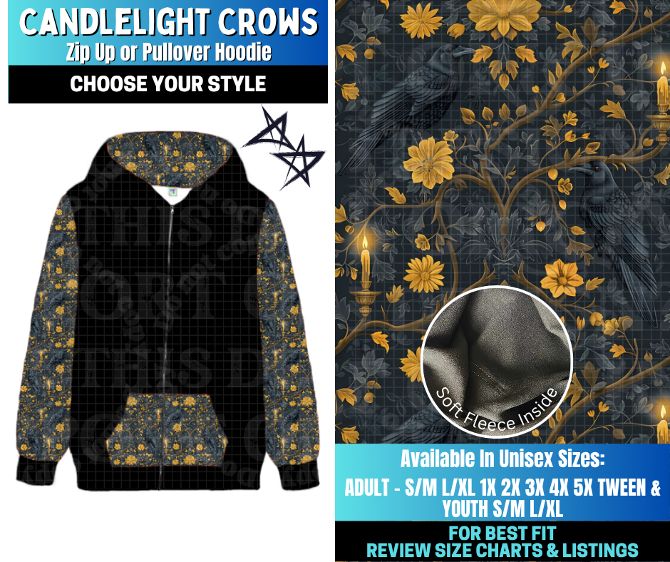 Preorder! Closes 12/17. ETA March. Candlelight Crows Zip-Up or Pullover Hoodie