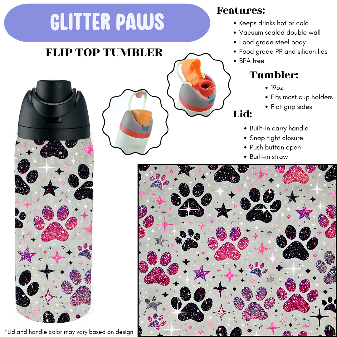 Preorder! Closes 12/11. ETA Feb. Glitter Paws Flip Top Tumbler