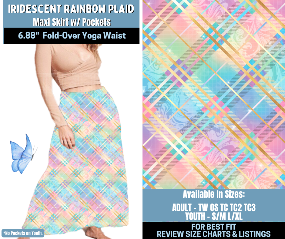 Preorder! Closes 1/15. ETA April. Iridescent Rainbow Plaid Maxi Skirt