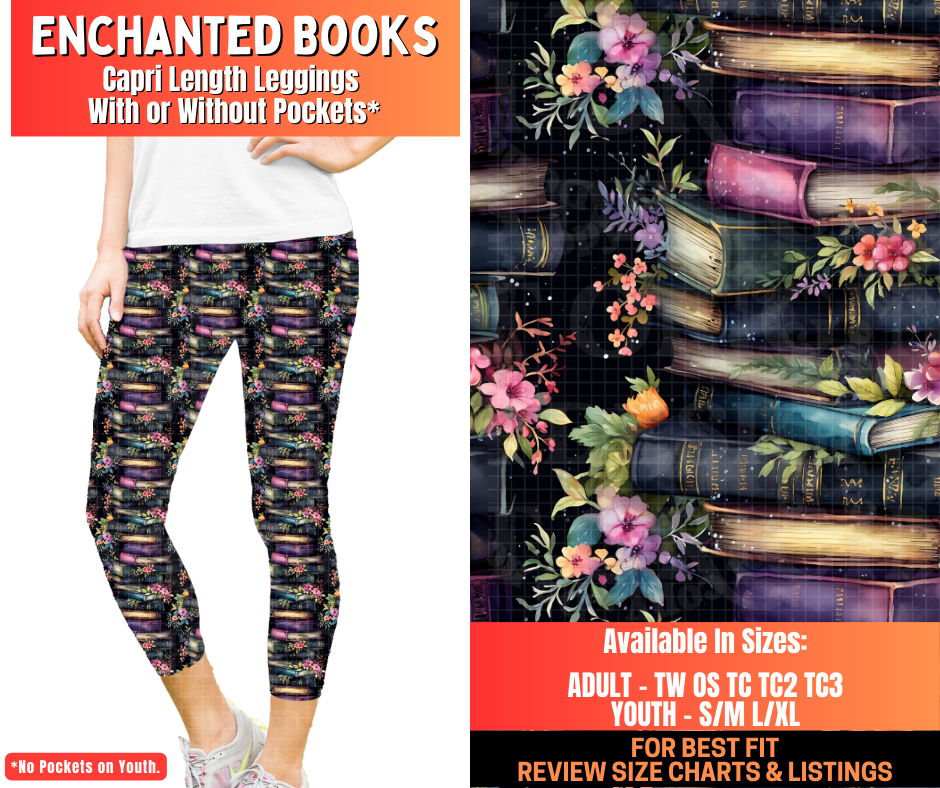 Preorder! Closes 12/29. ETA March. Enchanted Books Capri Length Leggings w/wo Pockets