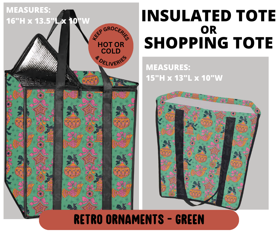 Preorder! Closes 9/11. ETA Dec. Retro Ornaments- Green Shopping & Insulated Tote