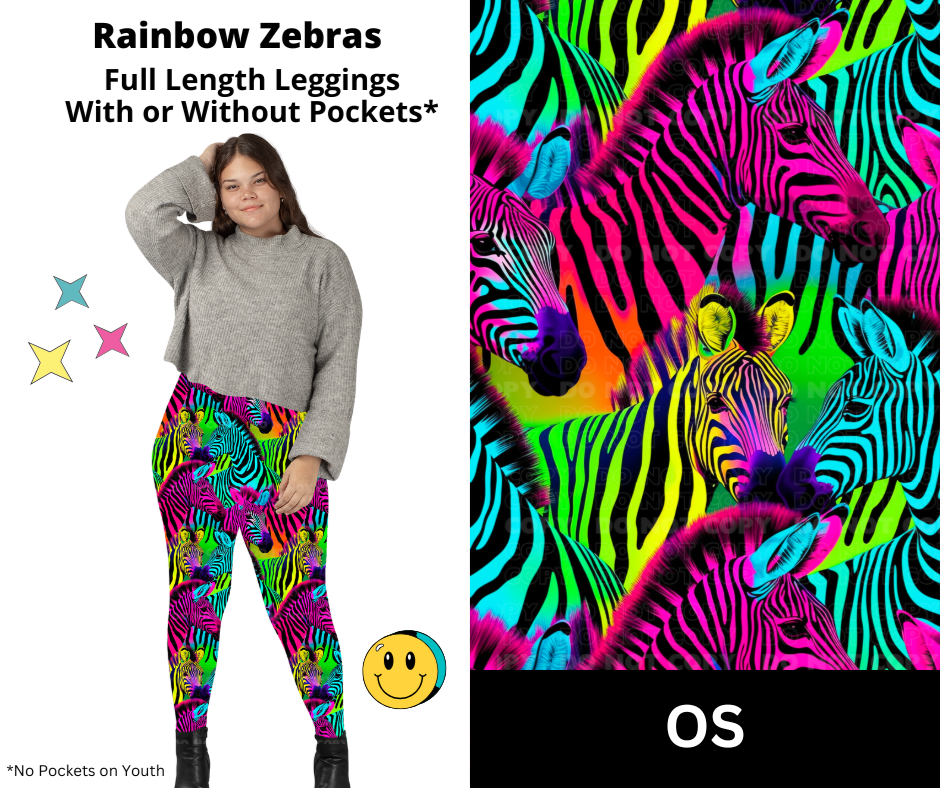 Rainbow Zebras Full Length Leggings w/ Pockets
