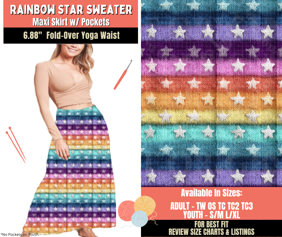 Preorder! Closes 10/1. ETA Dec. Rainbow Star Sweater Maxi Skirt