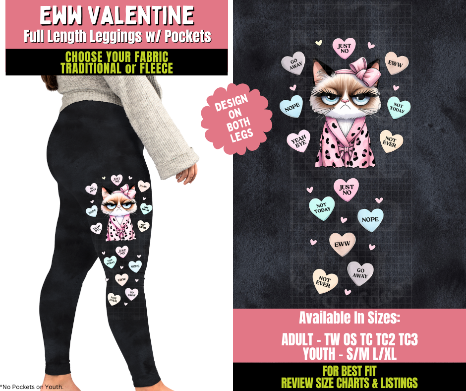 Preorder! Closes 11/20. ETA Jan. Eww Valentine Watercolor Leggings w/ Side Leg Designs Choose Fleece or Traditional