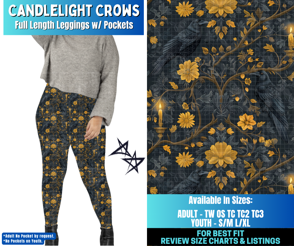 Preorder! Closes 12/17. ETA March. Candlelight Crows Full Length Leggings w/wo Pockets