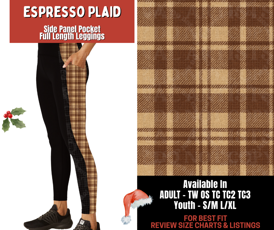 Preorder! Closes 9/24. ETA Dec. Espresso Plaid Side Panel Pocket Full Length Leggings