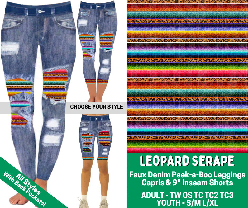 Preorder! Closes 2/18. ETA May. Leopard Serape Combo Faux Denim Peekaboo Legging Lengths