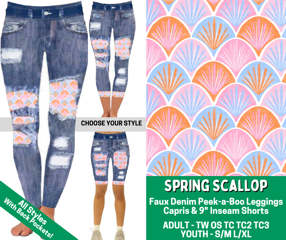Preorder! Closes 2/18. ETA May. Spring Scallop Combo Faux Denim Peekaboo Legging Lengths