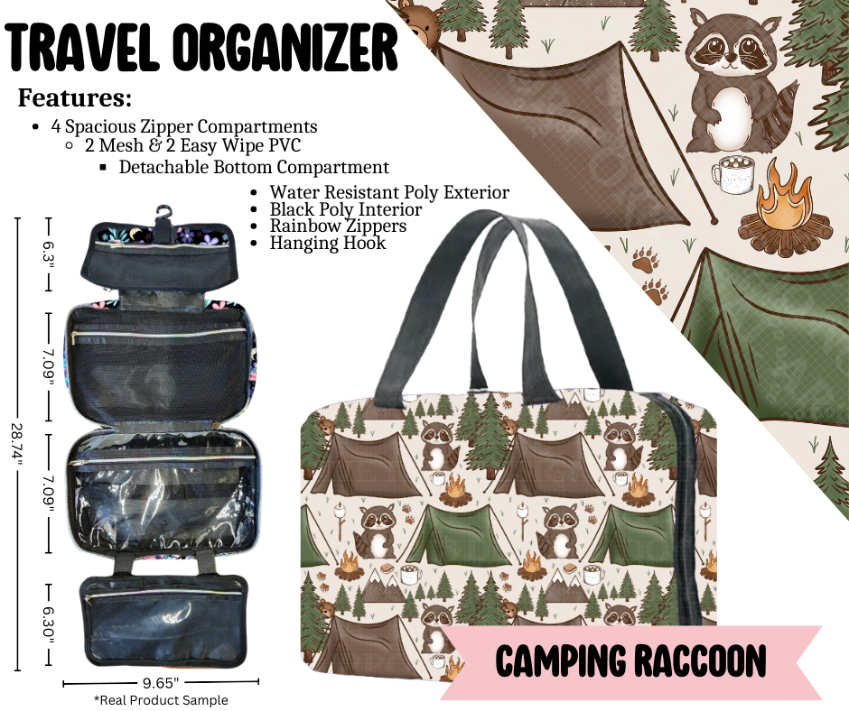Preorder! Closes 3/30. ETA June. Camping Raccoon Travel Organizer