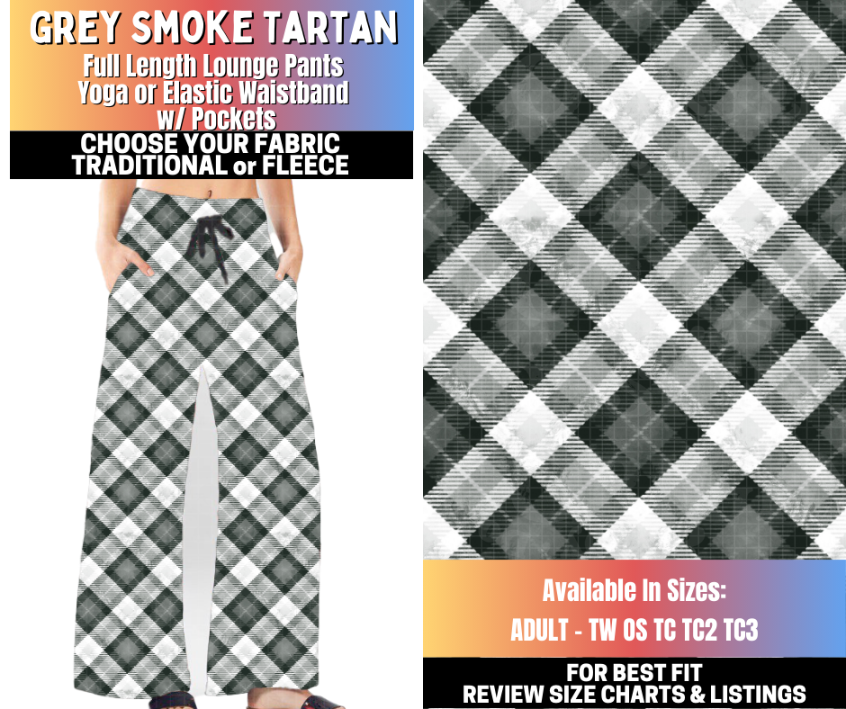 Preorder! Closes 10/15. ETA Jan. Grey Smoke Tartan Lounge Pants Choose Fleece or Traditional