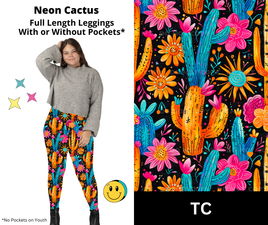 Neon Cactus Glow Full Length Leggings w/ Pockets